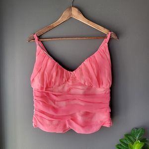 vintage 1960s pink silk chiffon ruffled bow pleated corset top tank sexy pin-up